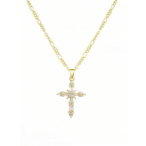 14K Gold Plated  Cross Pendant Necklace Dainty Gold - Picture 9 of 13